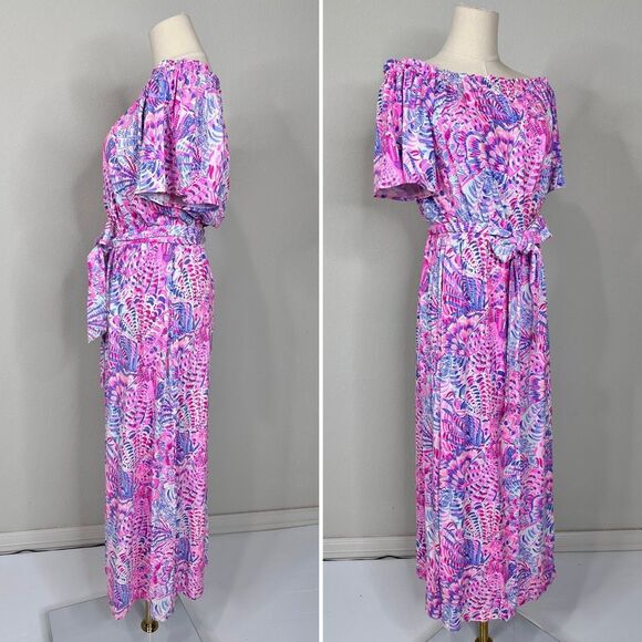 Lilly Pulitzer Moriah Off Shoulder Midi Dress S Preppy Coastal Resort Boho - Picture 9 of 16